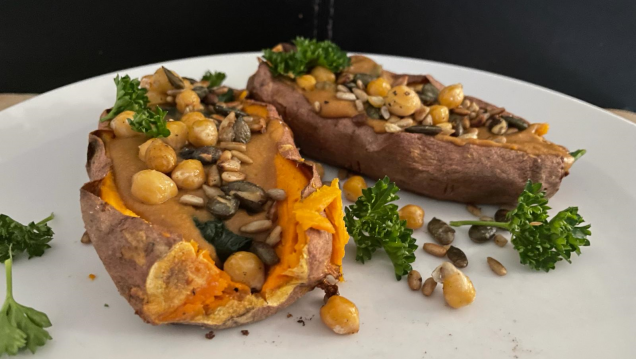 Sweet Potatoes with Grandpa Joe's Smokey Chickpeas